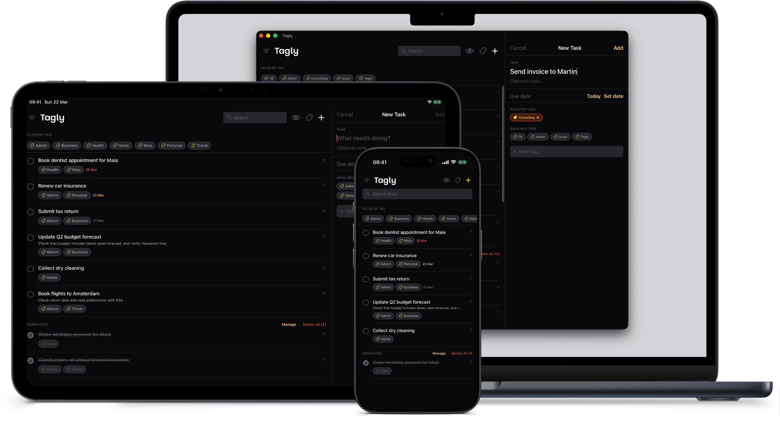 Tagly running on iPhone, iPad, and Mac